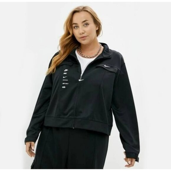 1X PLUS SIZE WOMEN'S Nike full zip jacket CZ6753-010 BLACK WHITE SPORTSWEAR - Picture 1 of 9